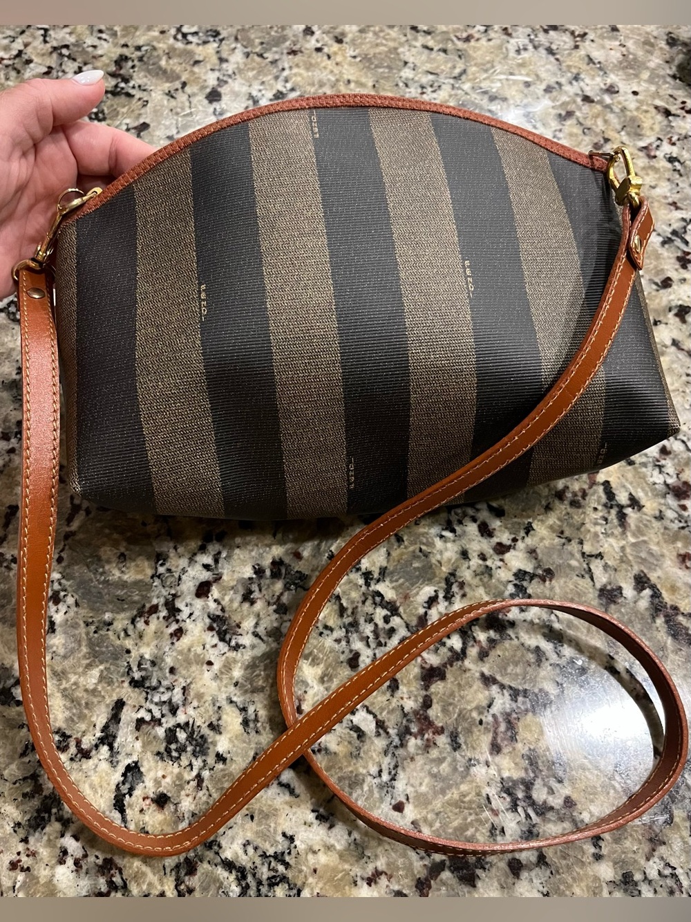 Fendi Brown and Black Striped Pequin Crossbody Bag - Picture 3 of 14